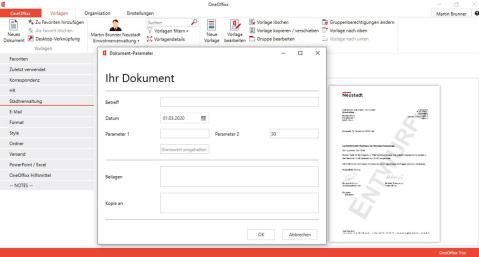 Der OneOffixx-Client mit geöffneter Eingabemaske