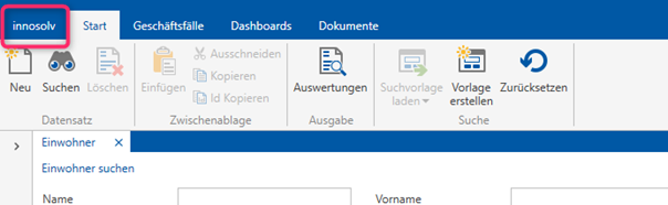 Anzeige innosolv-Menü