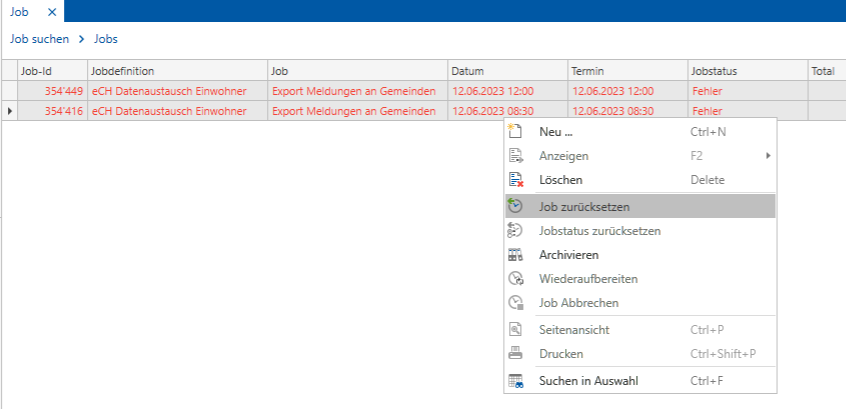 Jobfehler zurücksetzen