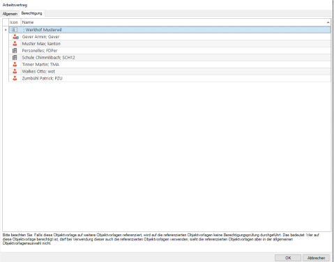 Sichtbarkeit von Objektvorlagen