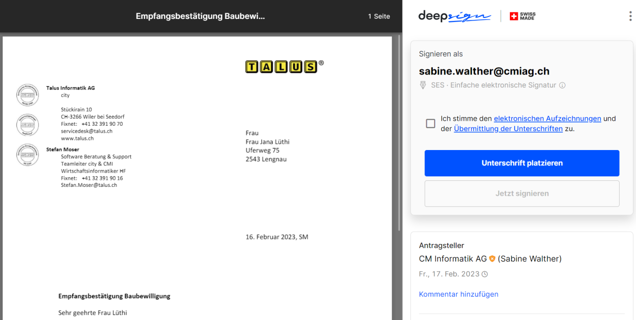 DeepSign in CMI - Schritt 3