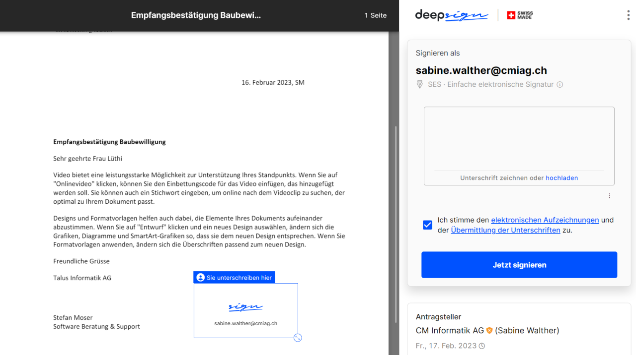 DeepSign in CMI - Schritt 4