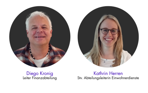 Diego Kronig Leiter Finanzabteilung und Kathrin Herren Stv. Abteilungsleiterin Einwohnerdienste